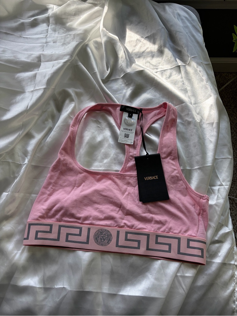 Versace Light Pink Racerback Logo-Trim Sports Bra - Picture 2 of 3